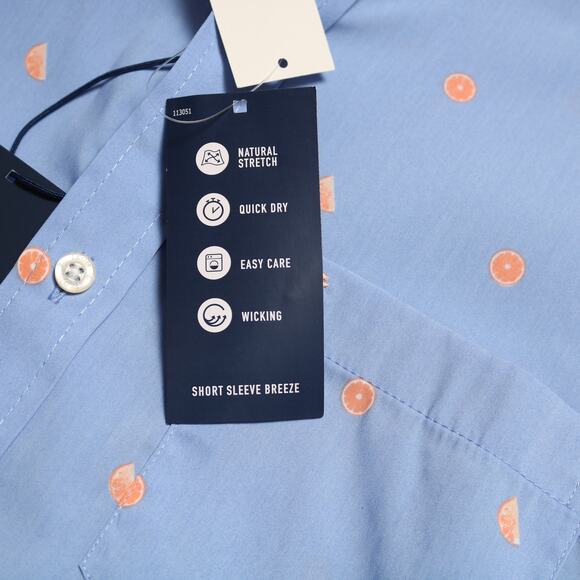 Izod Mens Breeze Orange Print Button Down Shirt Moisture Wicking Blue Size S - Picture 6 of 9